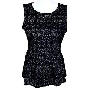 Talbots Sleeveless Peplum Top with Bejeweled Neckline in Black/Silver Women’s M